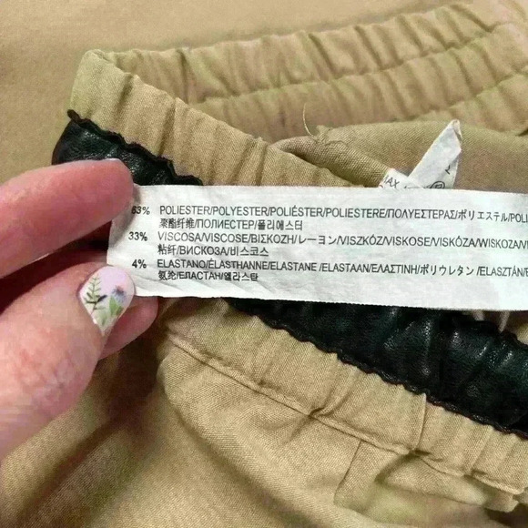 ZARA Tailored Dress Pants Relaxed Fit Tan Black Leather Drawstring Women Small - Picture 8 of 8